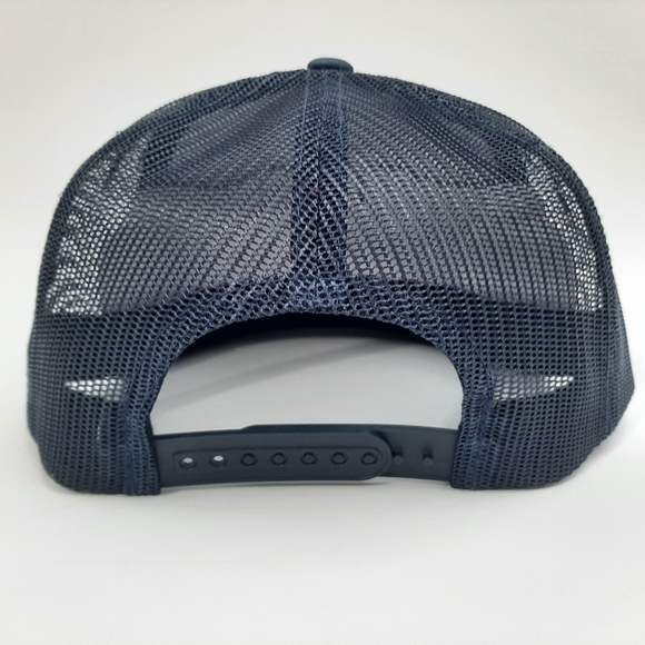 Snap On Embroidered Patch Flat Bill Mesh Snapback Hat Cap Navy Blue - Picture 4 of 4
